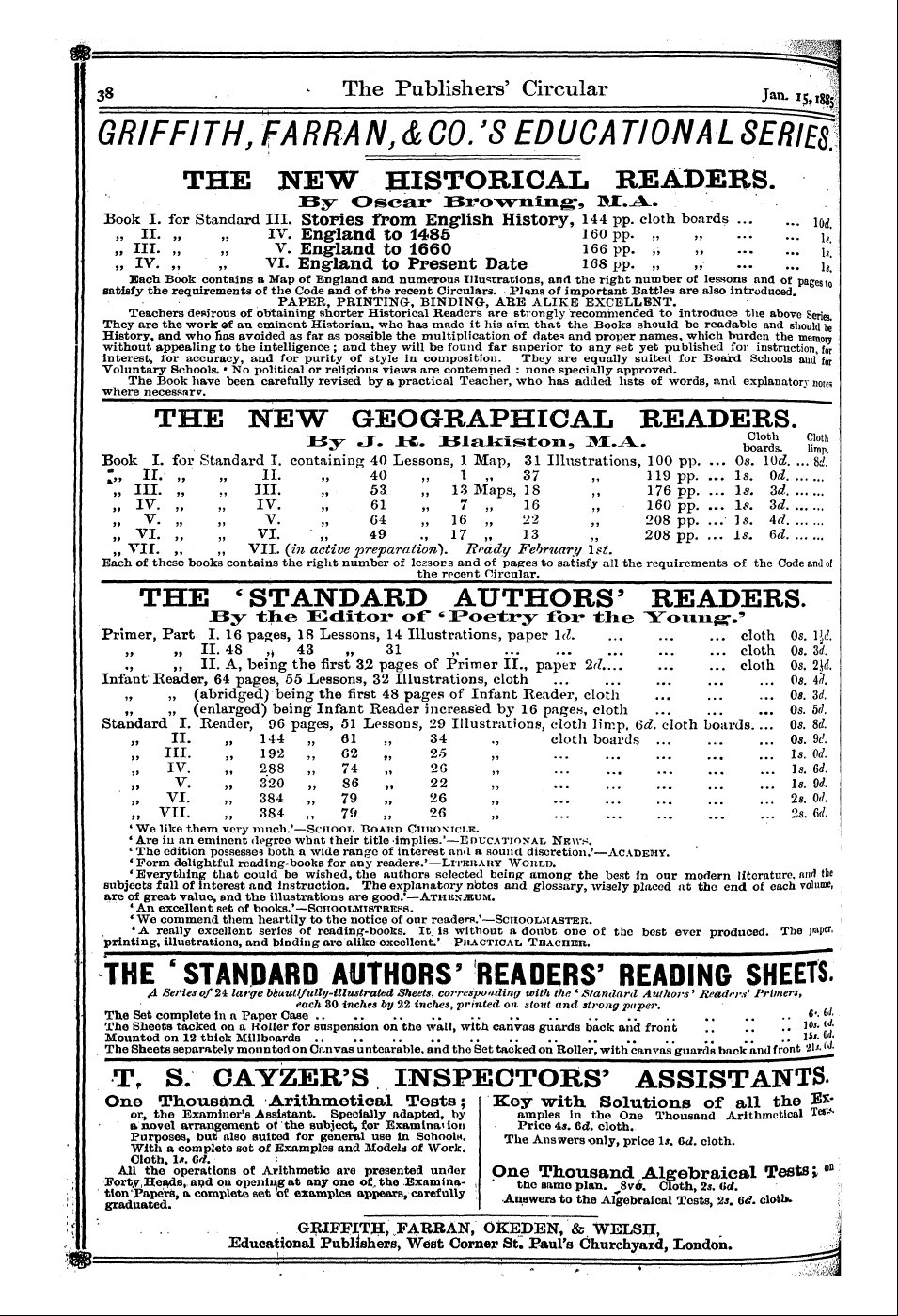 Publishers’ Circular (1880-1890): jS F Y, 1st edition - Ad03801