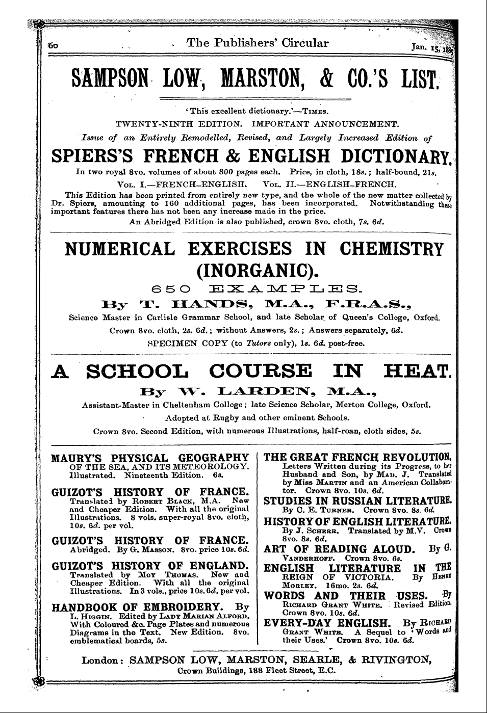 Publishers’ Circular (1880-1890): jS F Y, 1st edition: 60