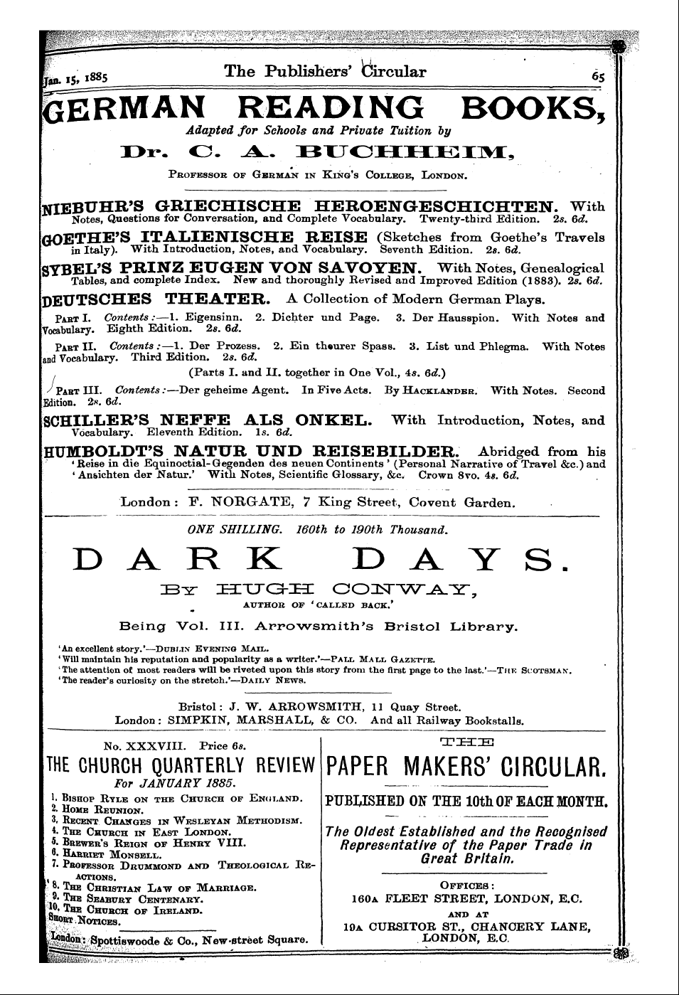 Publishers’ Circular (1880-1890): jS F Y, 1st edition - Ad06502